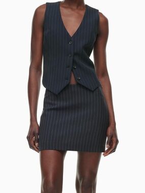 Aritzia Babaton Destine Skirt in Navy Stripe